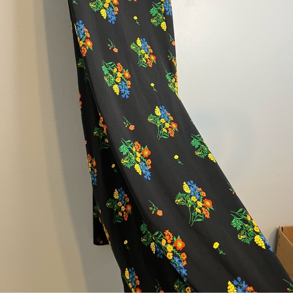 ASOS drawstring Ruffle Sleeve Floral Maxi Dress Black Sz 4 Keyhole Fit & Flare - Picture 7 of 13